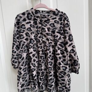 NWOT Buffalo David Bitton 3T Black & Gray Leopard Print Button Long Sleeve Dress